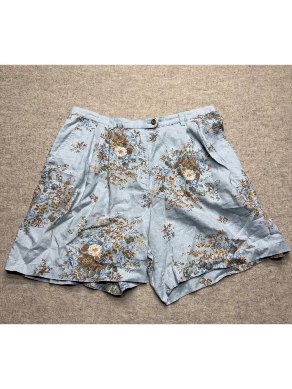 Jones New York Sport 100% Linen High Rise Pleated Blue Floral Shorts 36" Waist